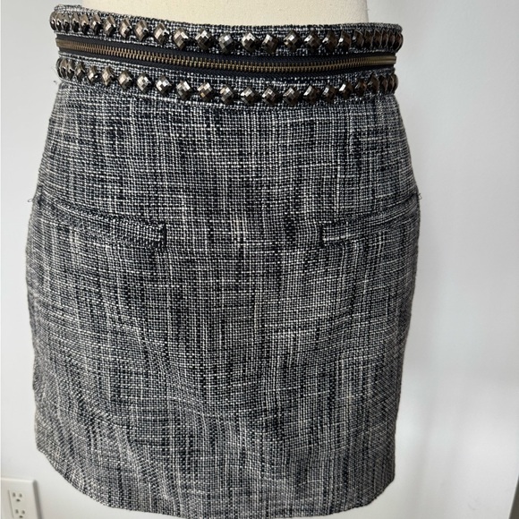 H&M Navy Tweed Mini Skirt with Embellished Waist  – Size 6 - Picture 1 of 16